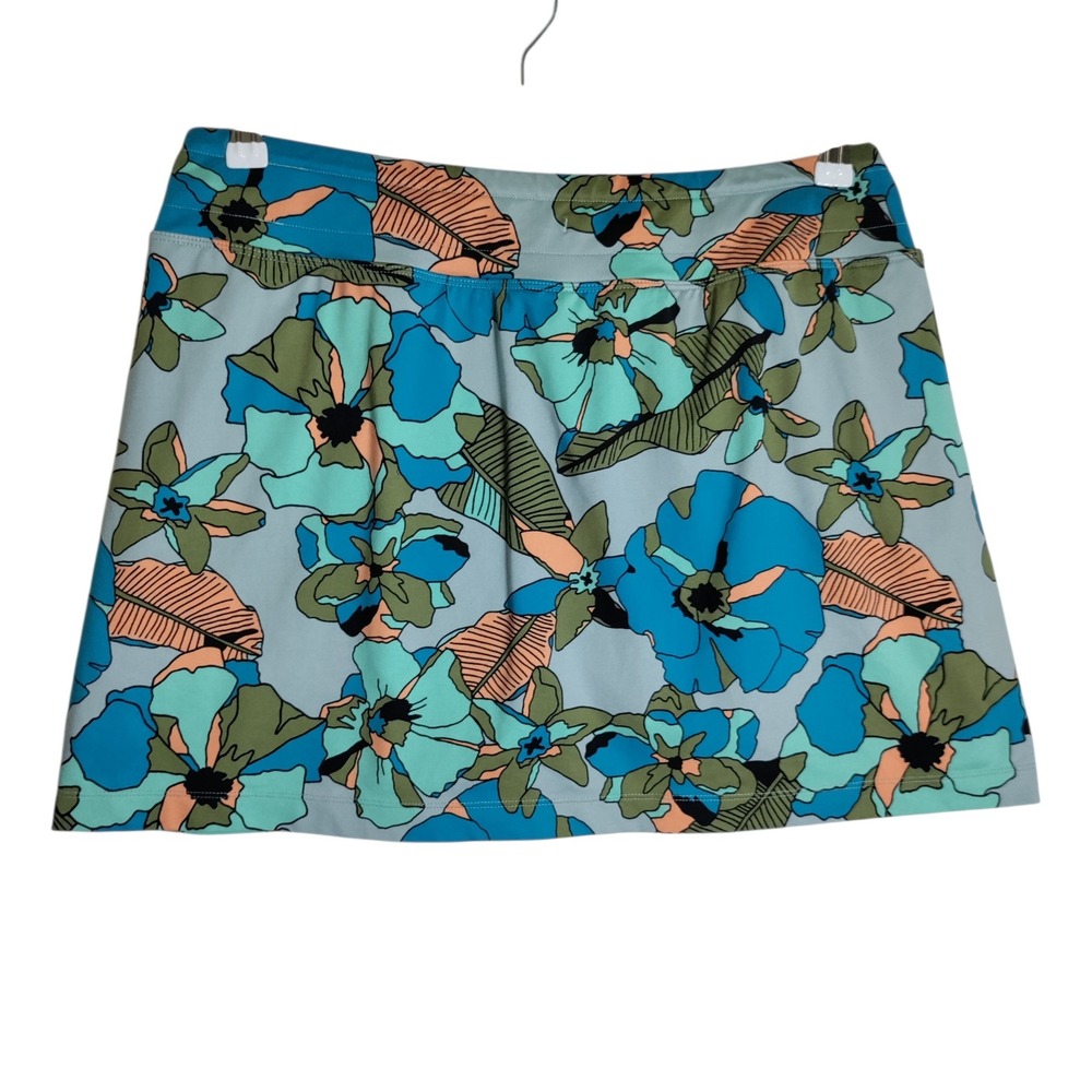 Title Nine Buttah Skort Blue Floral Tropical Active Skirt Pockets Womens Large